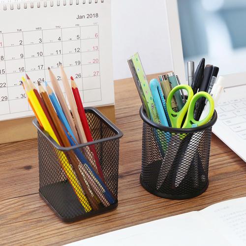 文具韩国创意防锈笔筒黑色黑色金属金属网笔桶办公桌笔筒